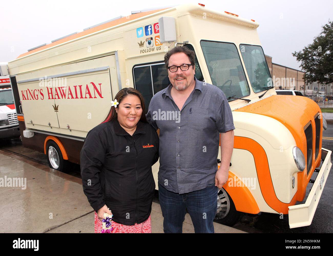 Courtney Taira and Jon Favreau at King's Hawaiian Food Truck at Chef