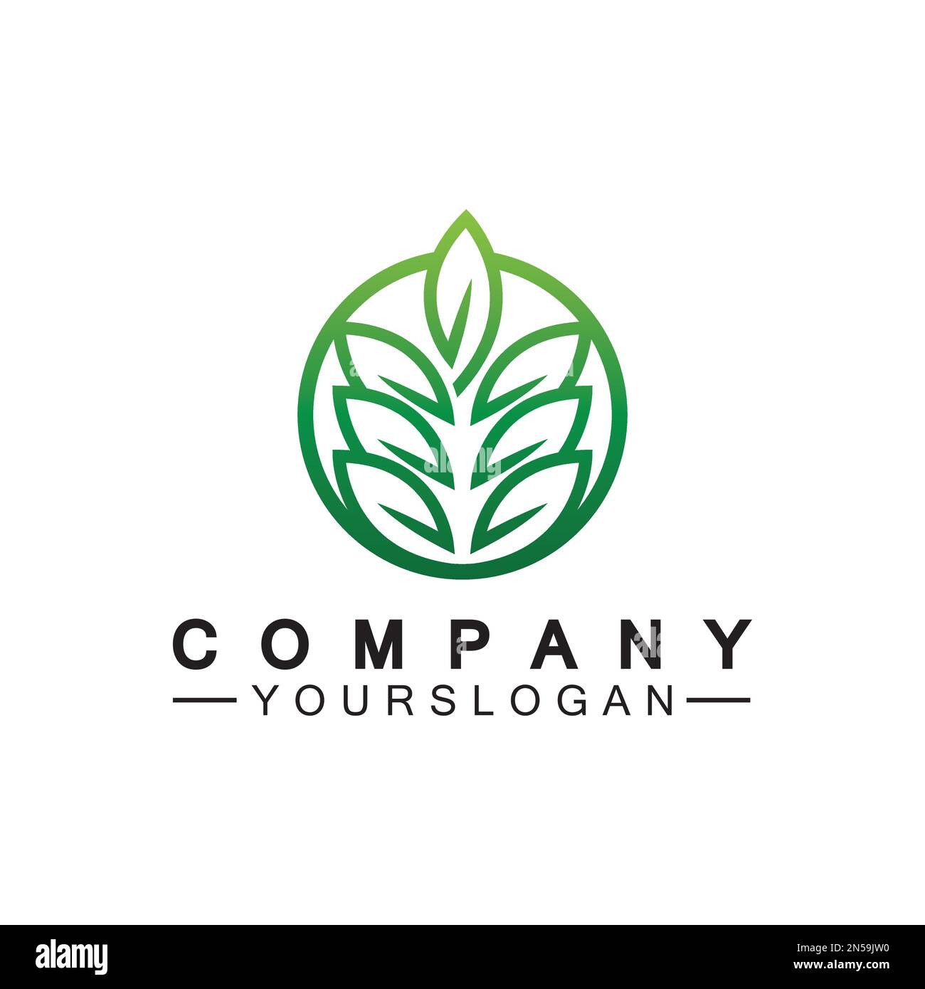 Simple leaf logo inside circle with minimal line art design style Stock Vector