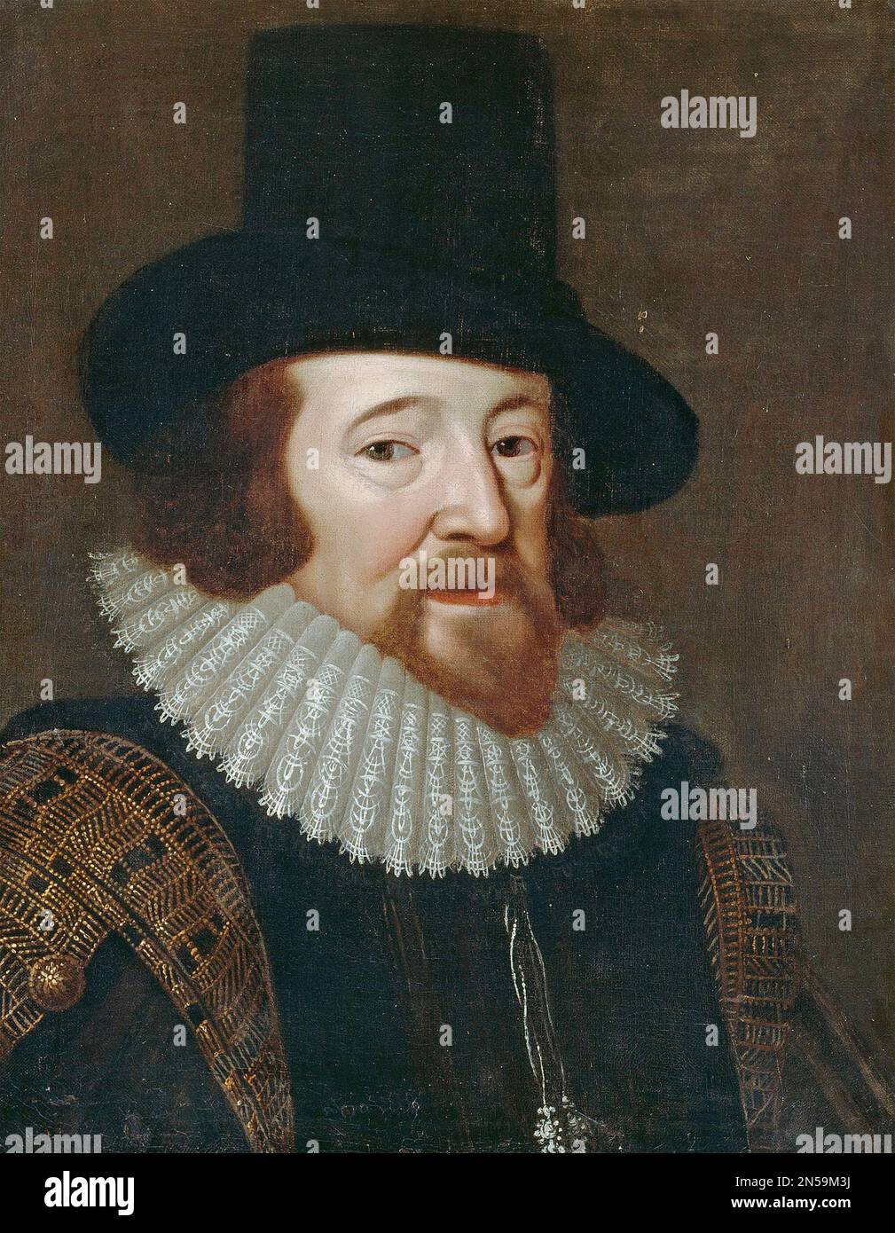 FRANCIS BACON ( 1561-1626) English  philosopher and statesman. Detail of painting by Paul van Somer I in 1617 Stock Photo