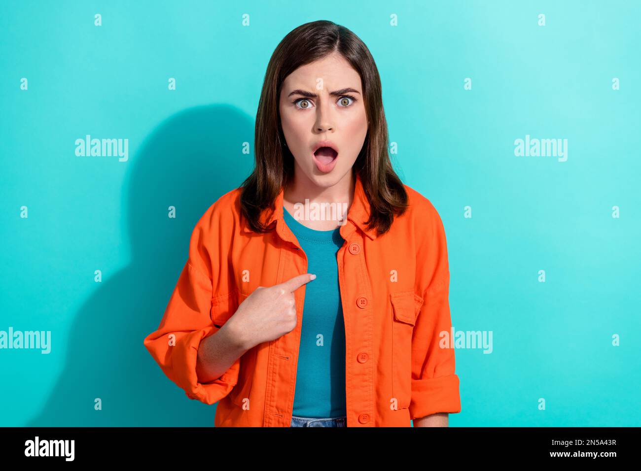 Photo of furious gloomy grumpy lady wear stylish clothes arm hand ...