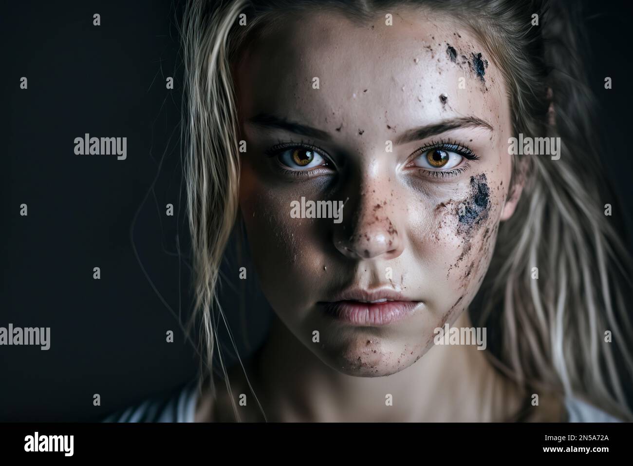 Girl being struck. Portrait of young girl with bruises on her face