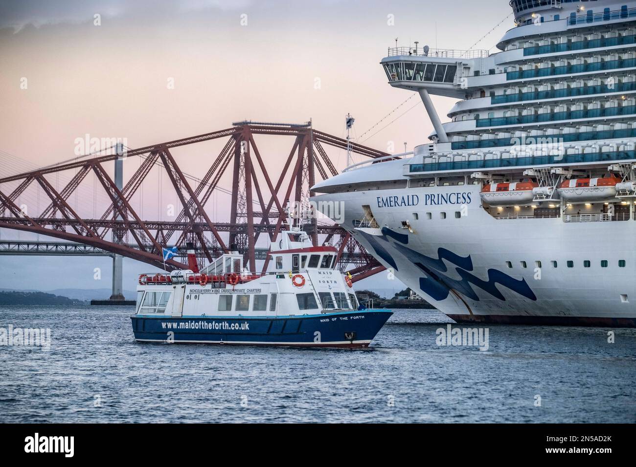 Forth Bridges and Cruise Ships on River Forth Stock Photo