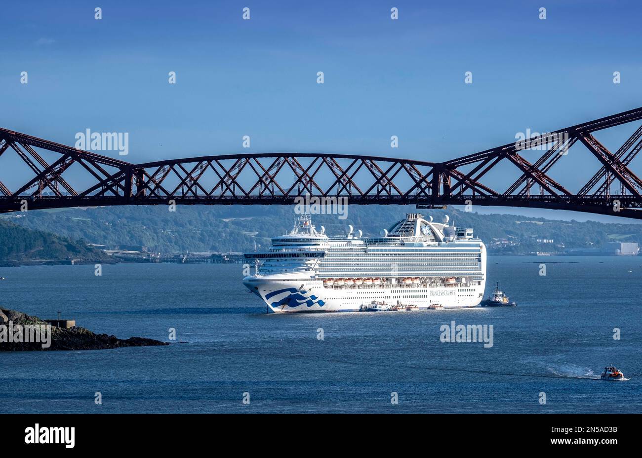 Forth Bridges and Cruise Ships on River Forth Stock Photo
