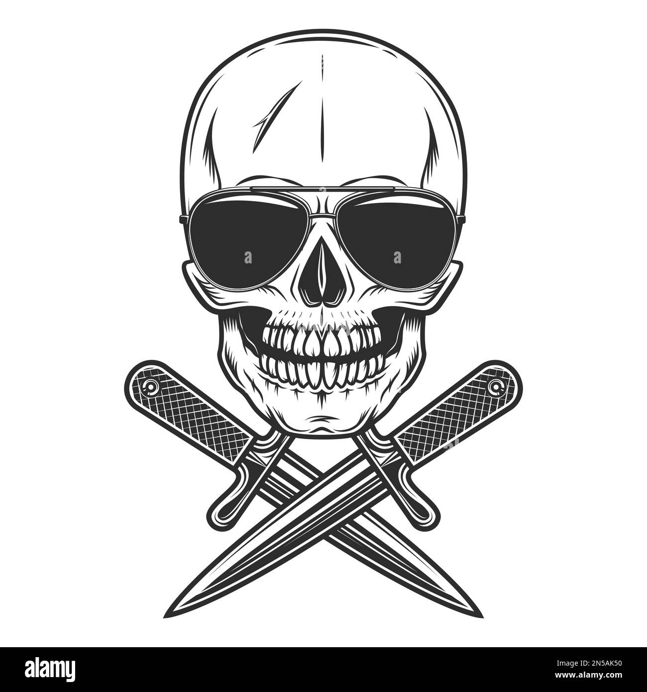 Vintage Scary Skull Concept With Crossed Knife With Sunglasses 