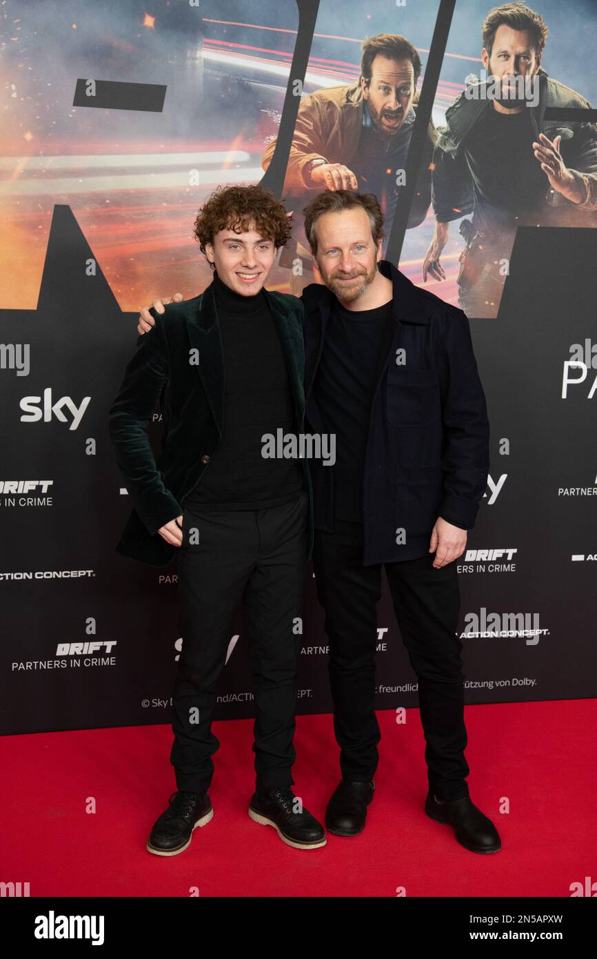 February 8, 2023, Munich, Bavaria, Germany: Fabian Busch with son Levi Busch  at the premiere of the Sky TV series Drift in the Mathaeser Filmpalast on  February 8, 2023 in Munich, Germany. (