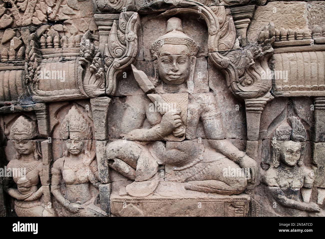 Stone carvings at Bayon Temple, Angkor Thom, Siem Reap, Cambodia Stock Photo