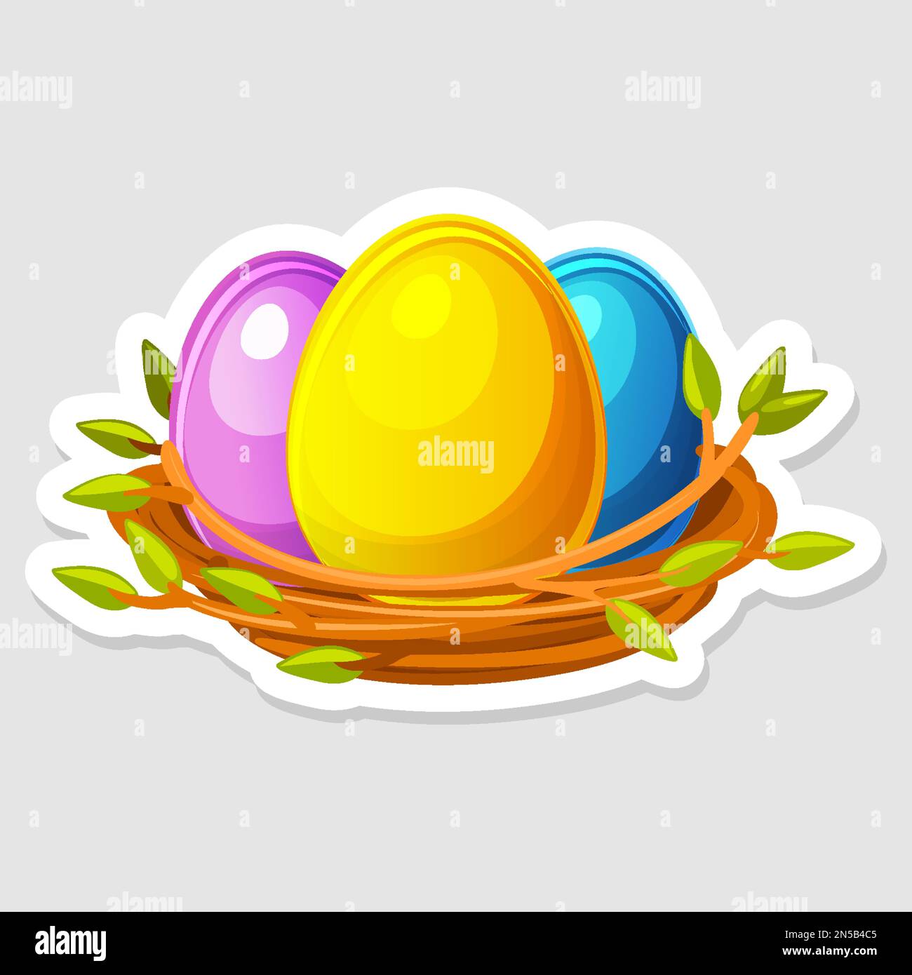 Vector Easter sticker, nest with colored eggs Stock Vector