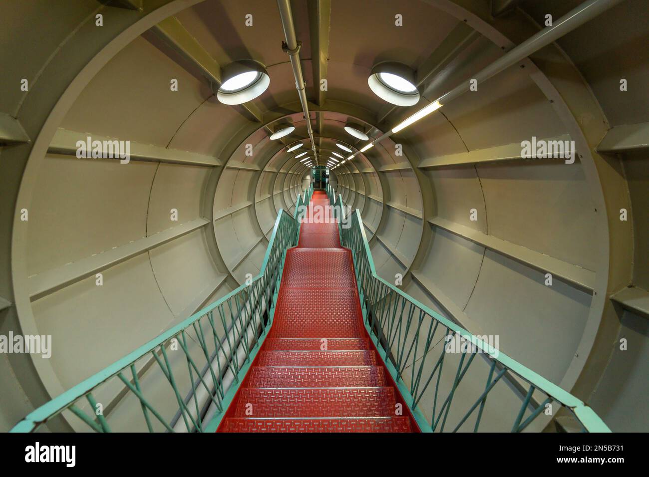 Modern architecture metal iron ladder inside Atomium Brusseles Stock Photo