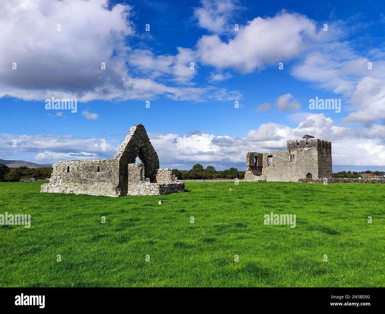 IRELAND-SEPTEMBER,2022:Kilmacduagh Monastic site, Gort, Co. Galway, Ireland. Stock Photo