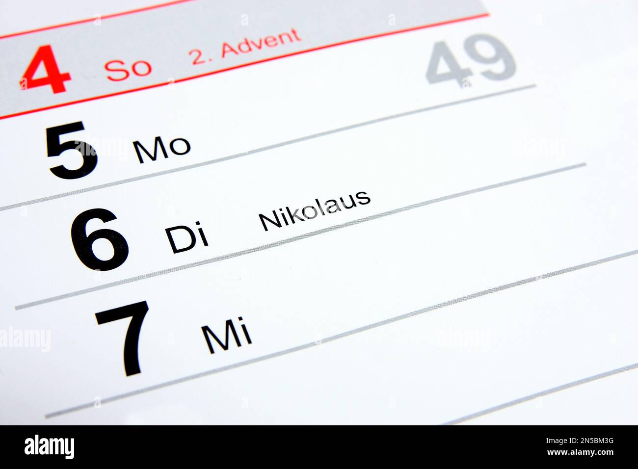 year calendar 2022 in German, St. Nicholas' Day, December 6 Stock Photo