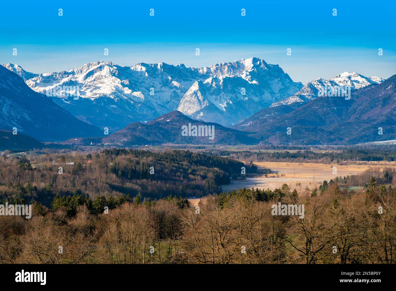 Wetterstein Mountains with Zugspitze and Alpspitze, Germany, Bavaria Stock Photo