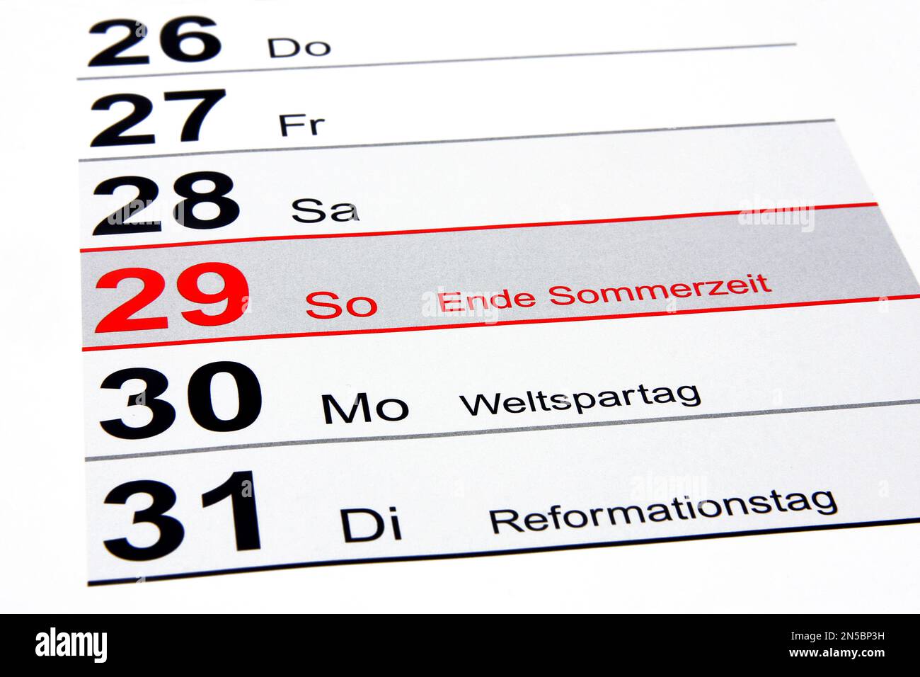 year calendar 2023 in German, beginning summertime, World Savings Day,  Reformation Day, Oktober 3 Stock Photo - Alamy