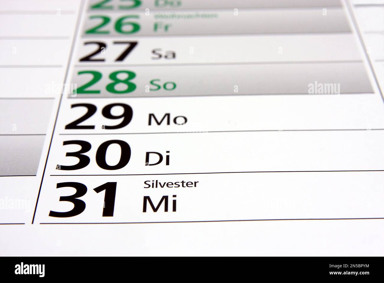 year calendar 2025 in German, sylvester Stock Photo Alamy