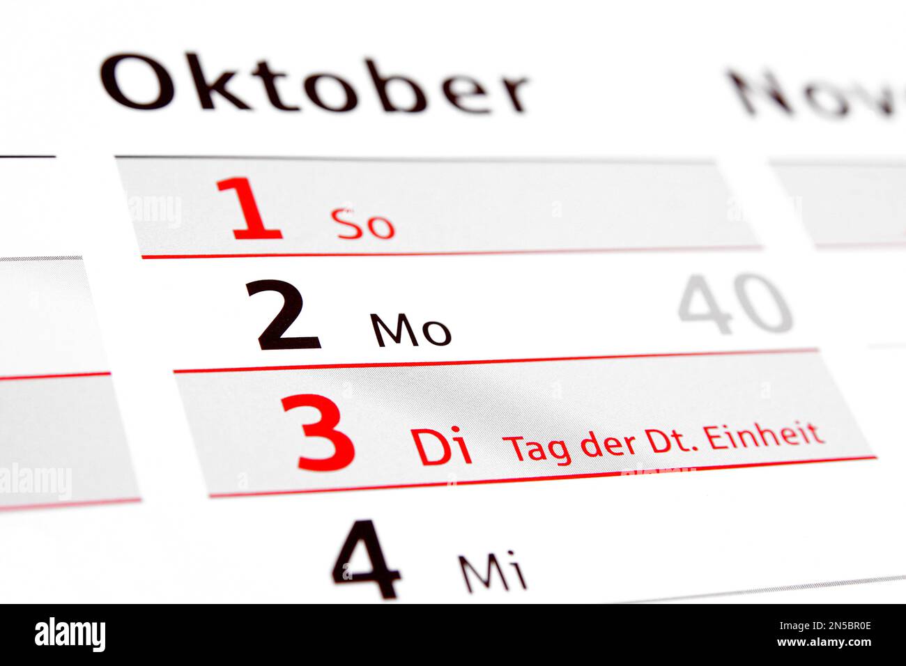 year calendar 2017 in German, Day of German Unity Stock Photo