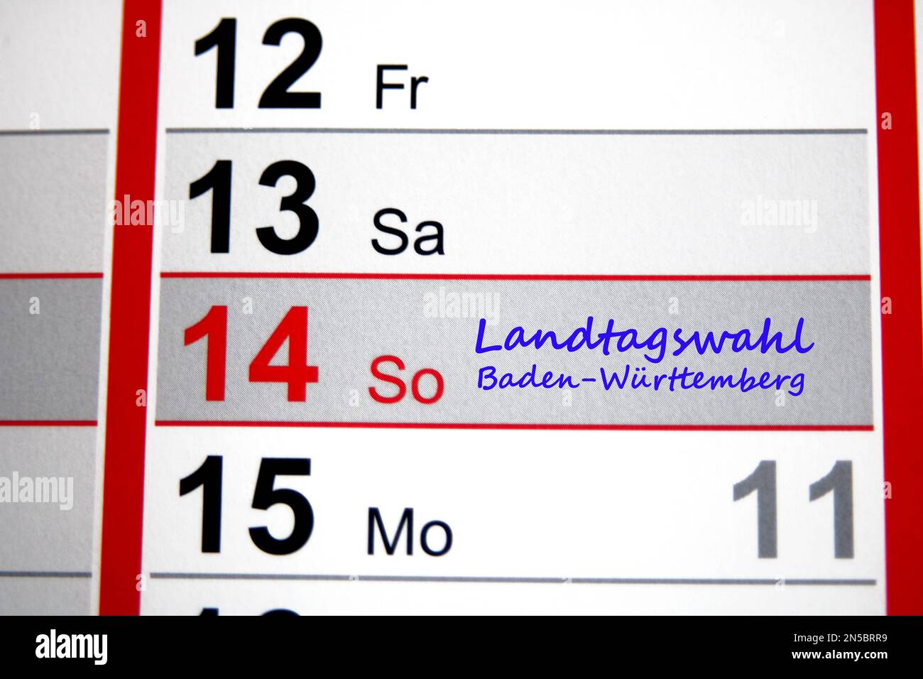 calendar entry, state election, Baden-Wurttemberg, Germany, 2021-03-14 Stock Photo