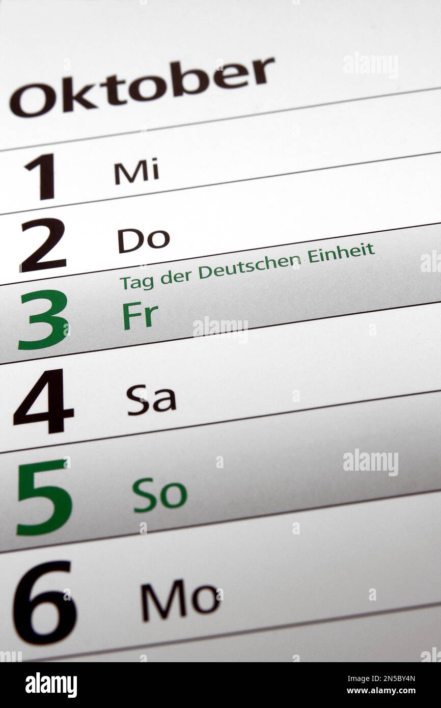 year calendar 2025 in German, Day of German Unity, October 1st Stock Photo Alamy