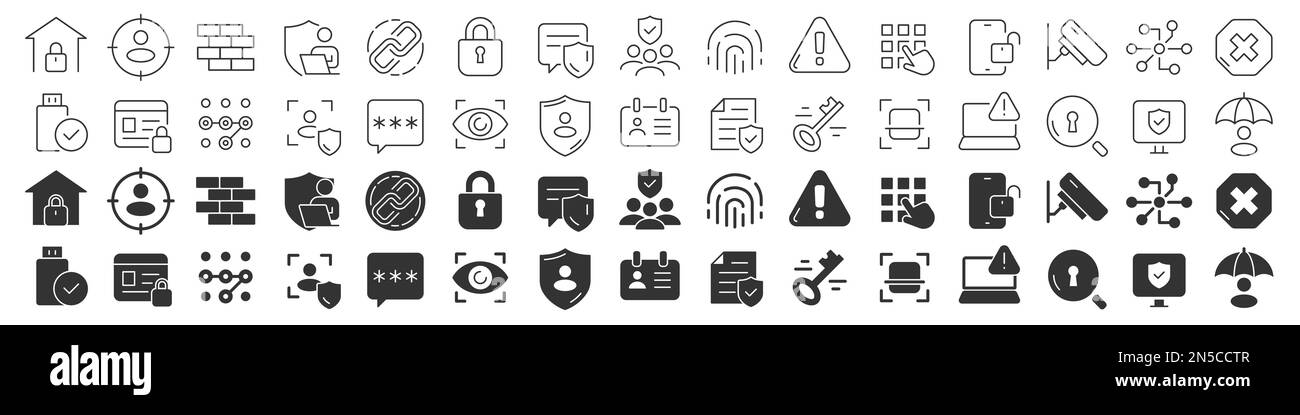 Security and protection line excellent icons collection in two ...