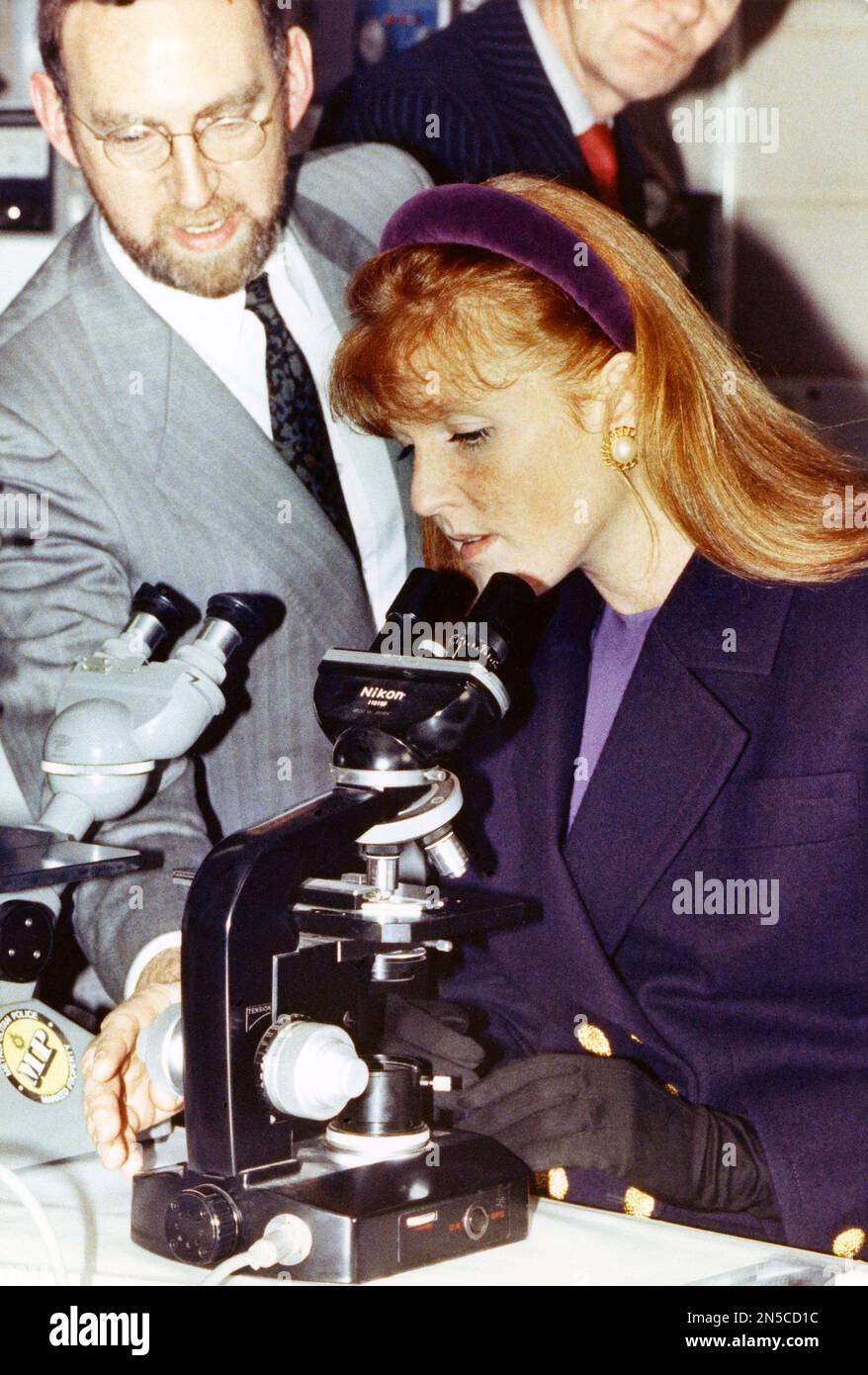 Britain's Duchess of York is about to view a section of spinal cord ...