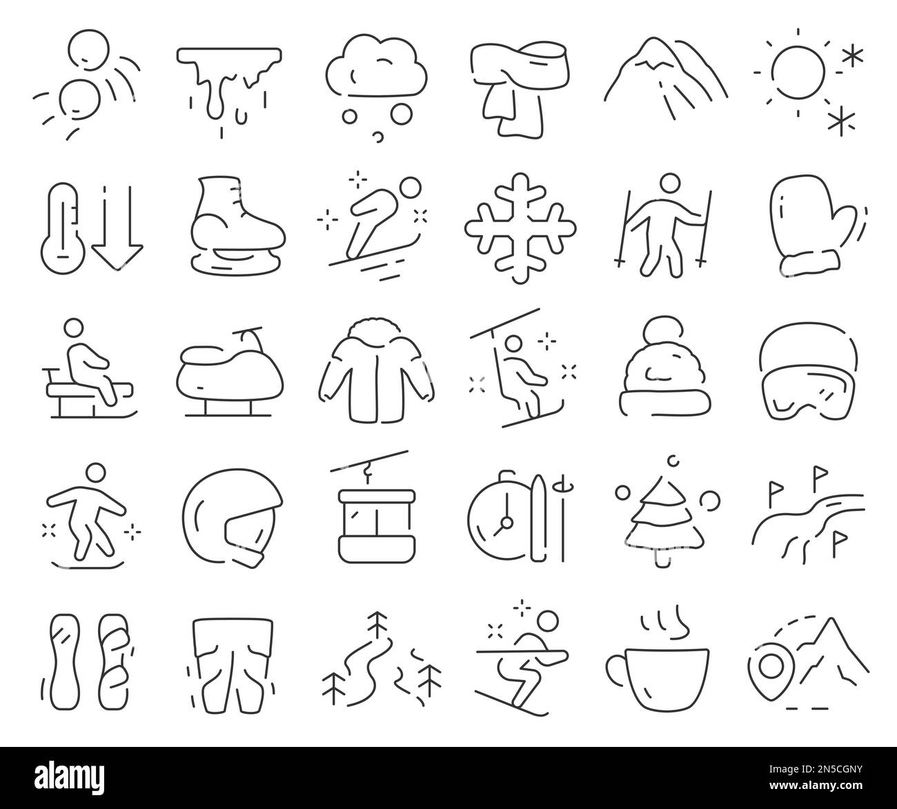 Winter vacation line icons collection. Thin outline icons pack. Vector ...