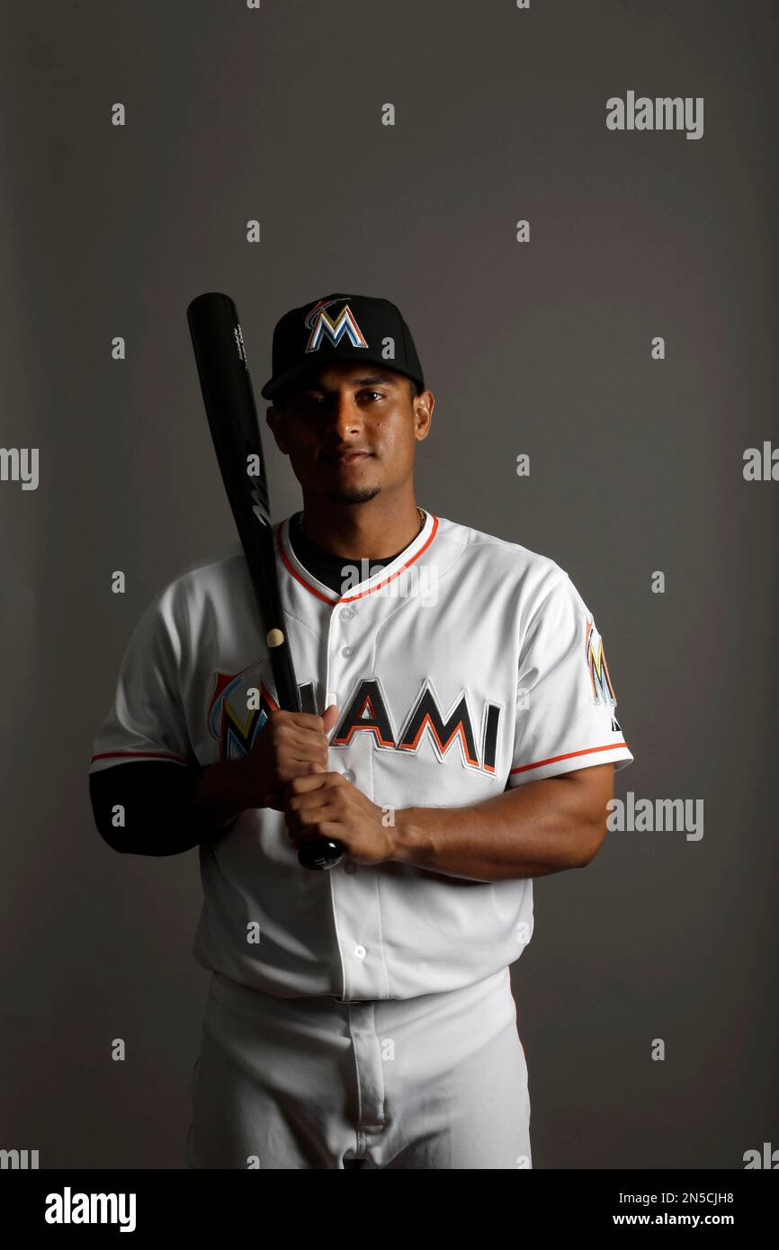 This is a 2014 photo of Donovan Solano of the Miami Marlins baseball team.  This image reflects the Marlins active roster as of Tuesday, Feb. 25, 2014  when this image was taken. (