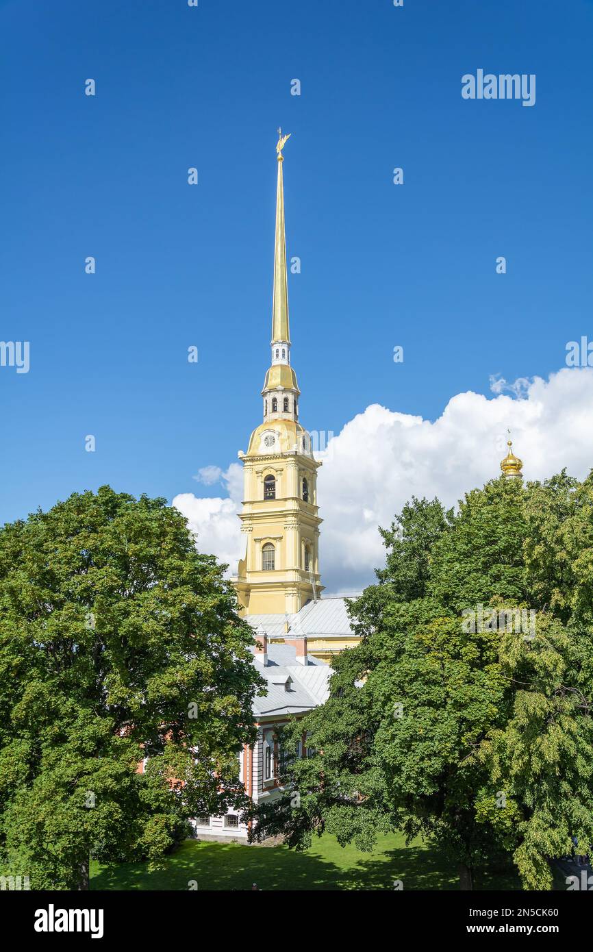 St. Petersburg, the bell tower with the spire of the Peter and Paul Cathedral of the Peter and Paul Fortress Stock Photo