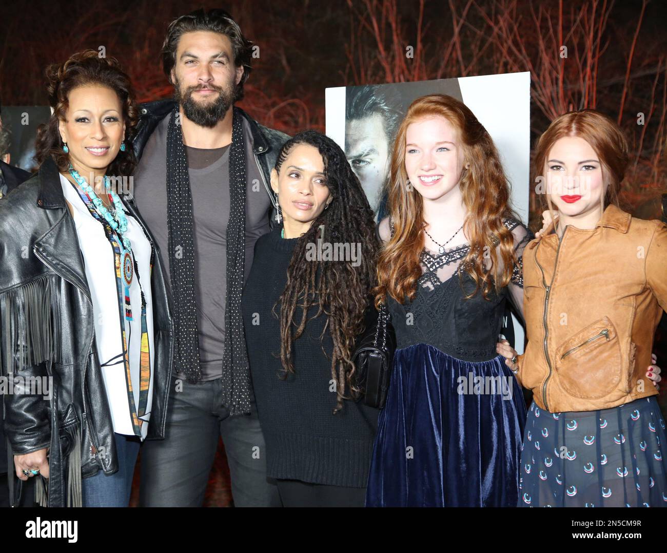 From left, Tamara Tunie, Jason Momoa, Lisa Bonet, Annalise Basso, and