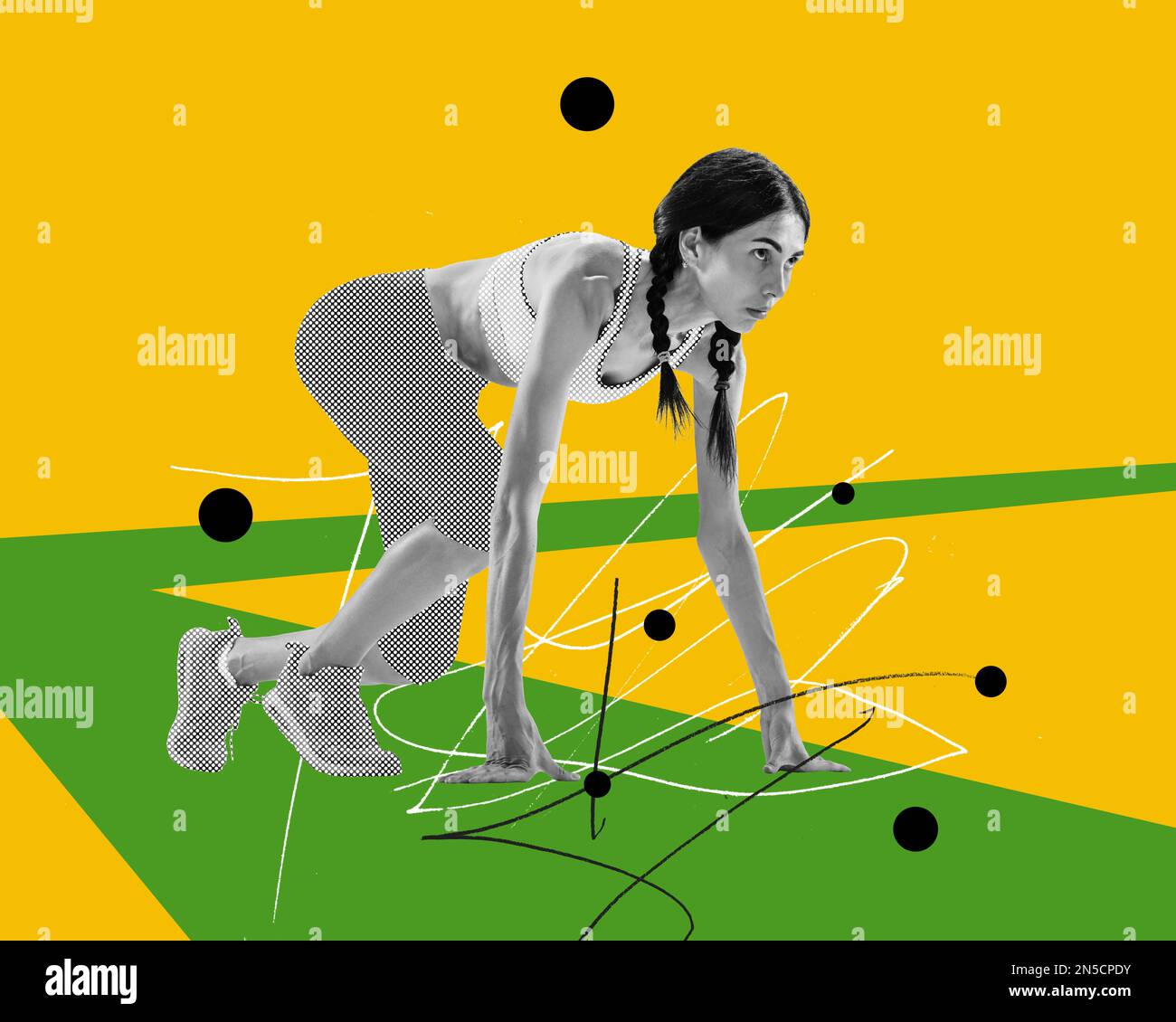 Modern creative design. Contemporary art. Young woman, sprinter