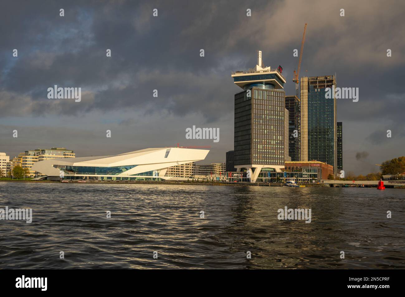 Eye Film Museum and A'DAM Lookout on the north  bank of the Amsterdam harbour Stock Photo