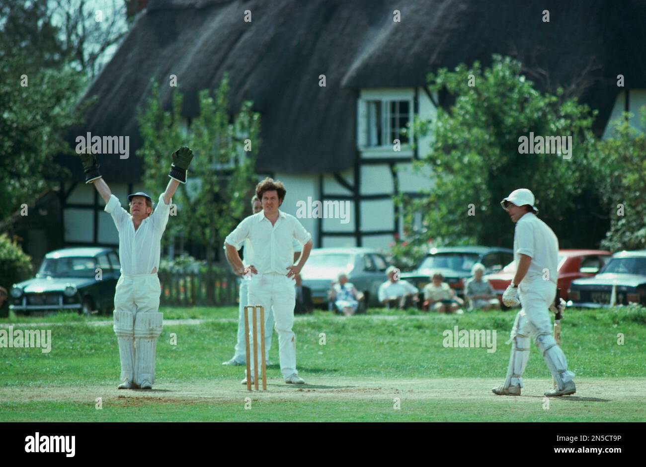 Local village cricket match in Wiltshire, 1978 Stock Photo