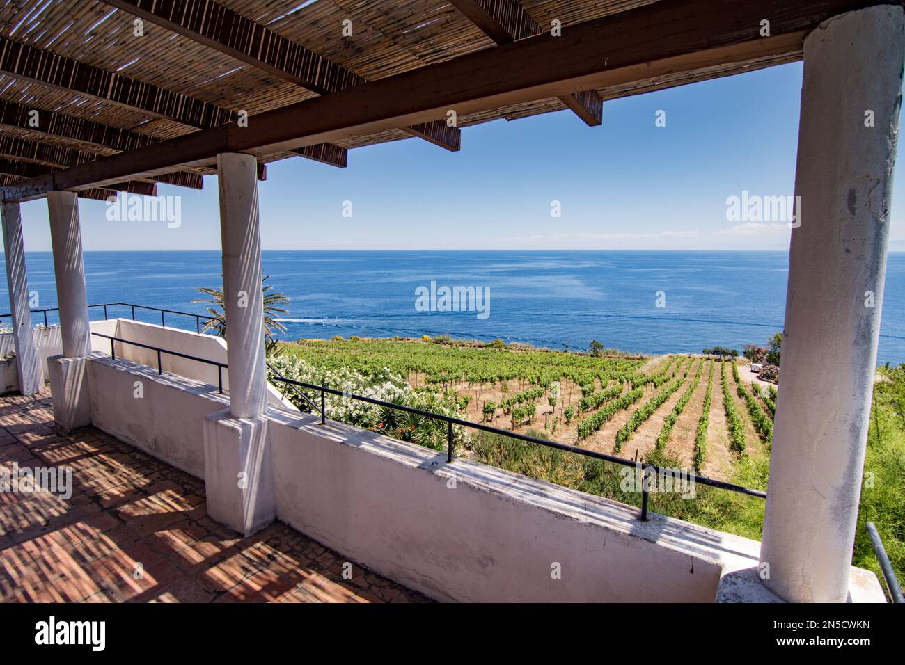 Aeolian style patio with panoramic sea view, Vulcano Stock Photo - Alamy