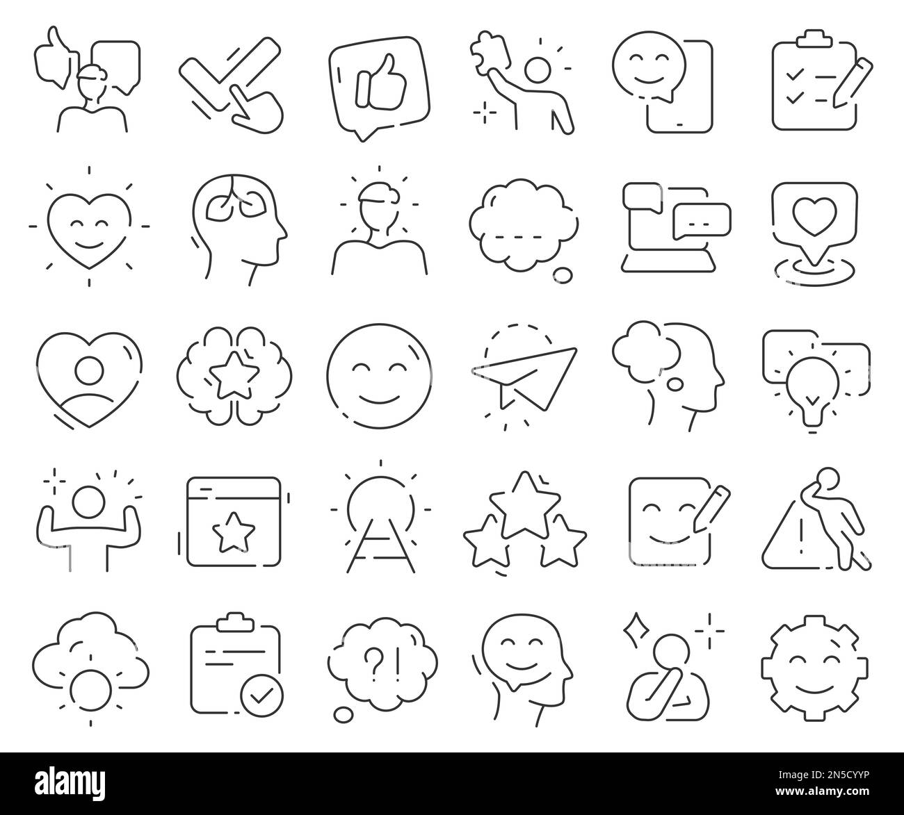 Positive thinking line icons collection. Thin outline icons pack. Vector illustration eps10 Stock Vector