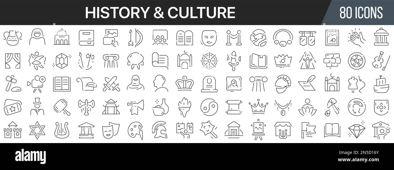 History and culture line icons collection. Big UI icon set in a flat design. Thin outline icons pack. Vector illustration EPS10 Stock Vector