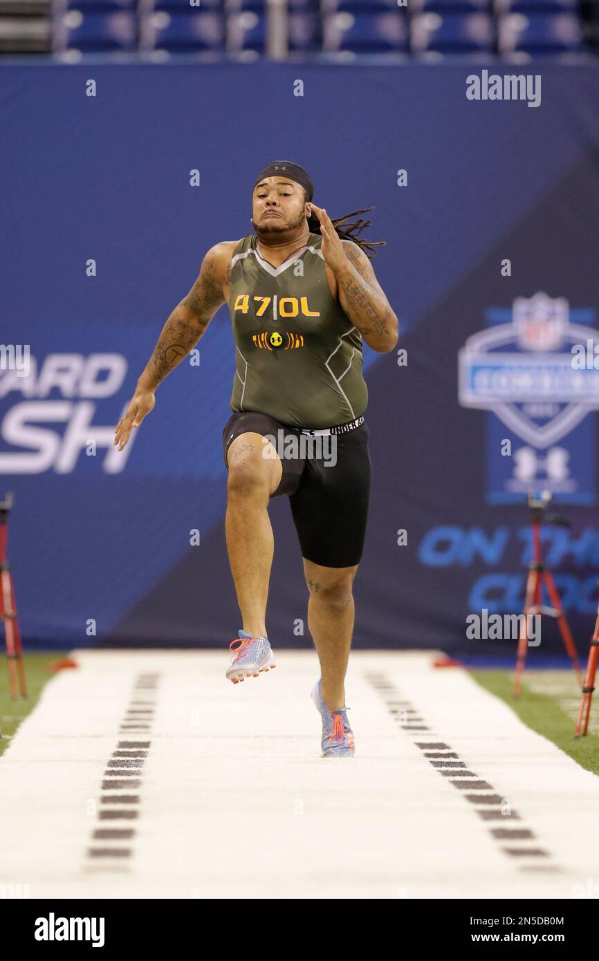 North Dakota State offensive lineman Billy Turner runs the 40-yard dash ...