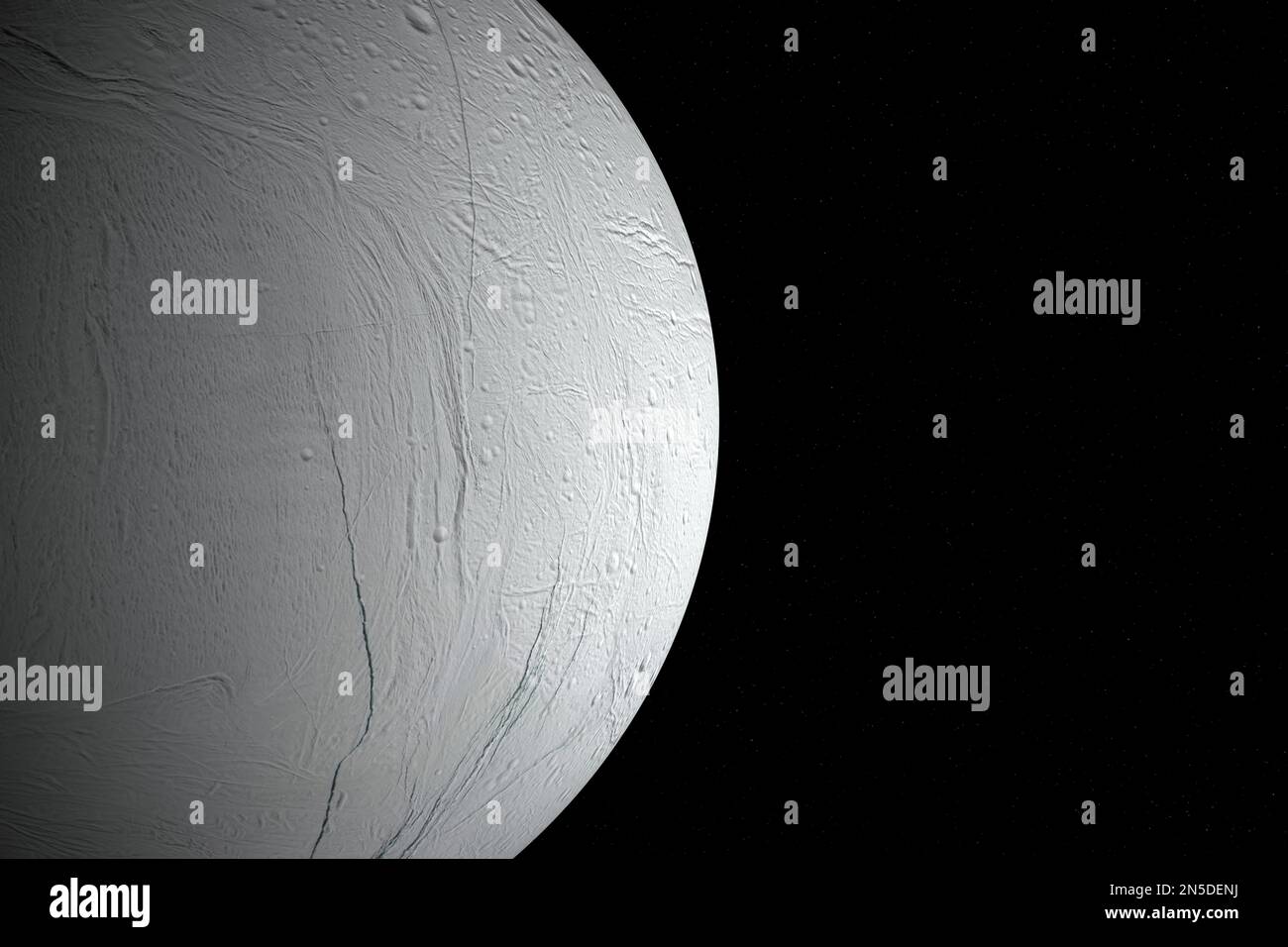 Digitally generated photograph of Enceladus, one of the moon of Saturn. Stock Photo