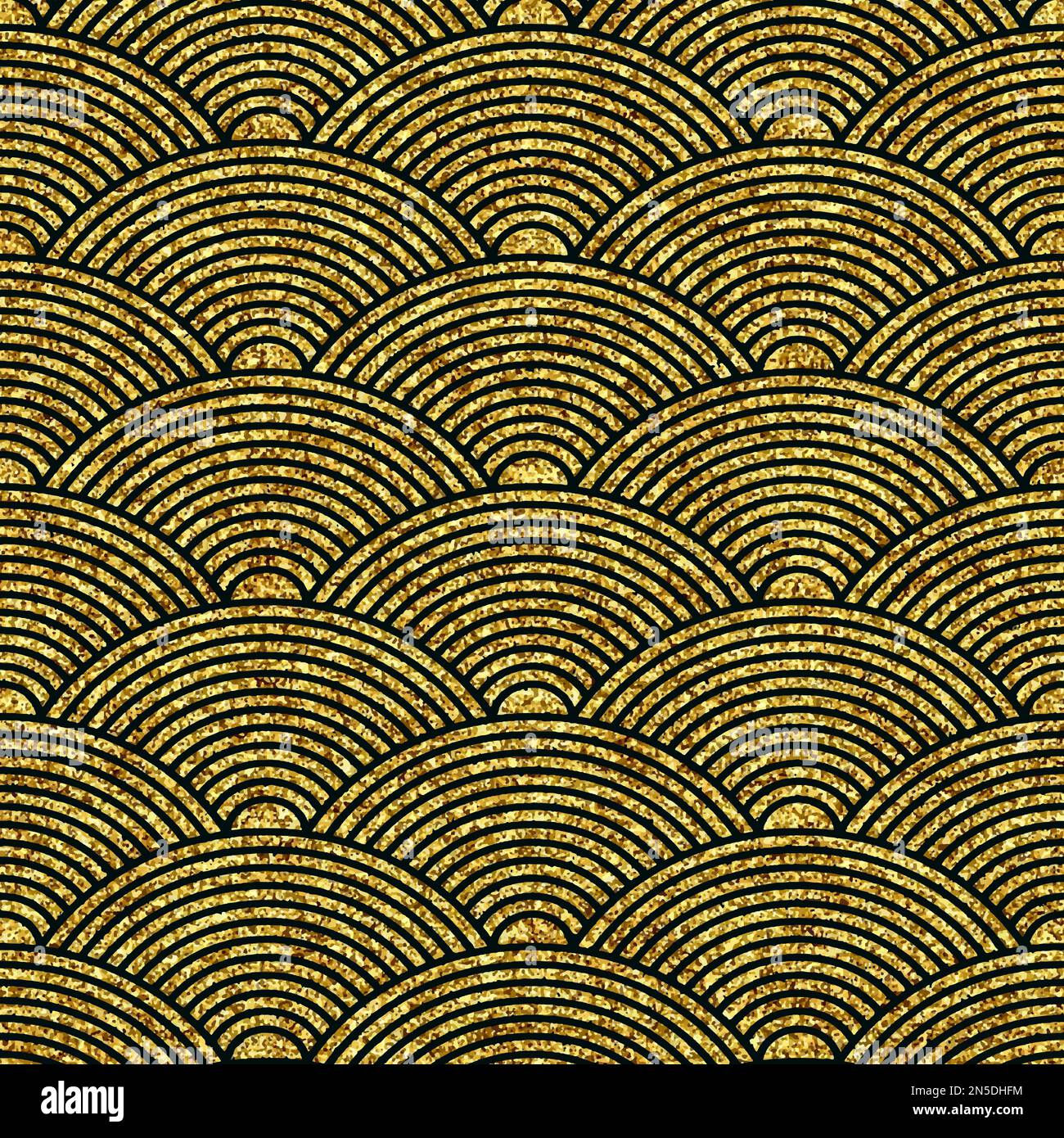 Japanese style wave background with a gold glitter design Stock Vector