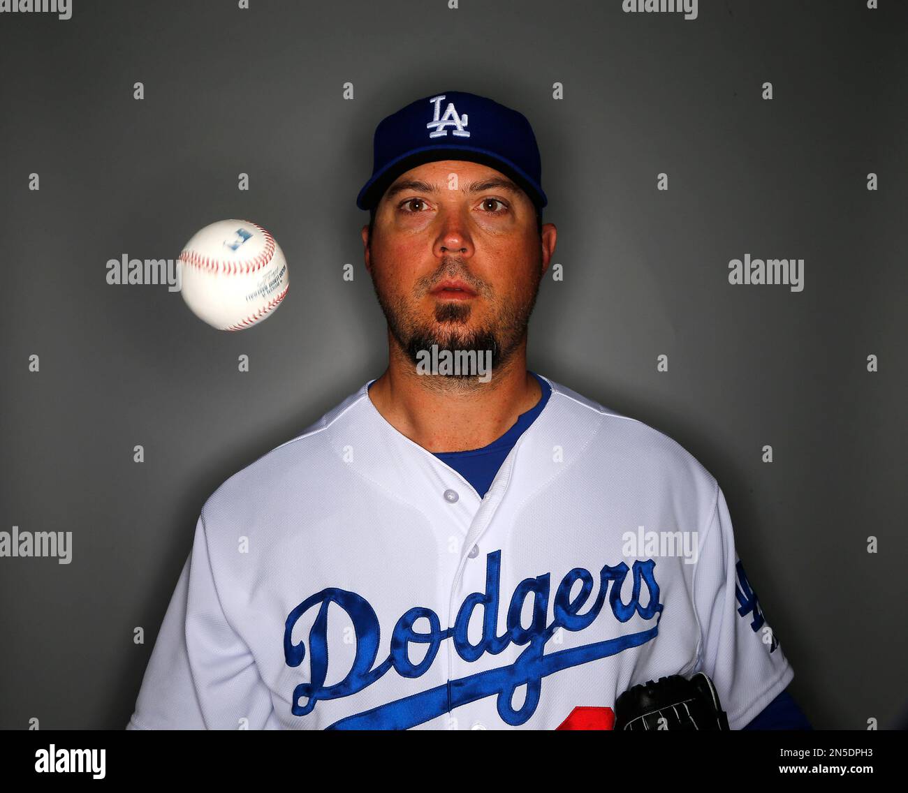 Los Angeles Dodgers pitcher Josh Beckett poses for a photograph on