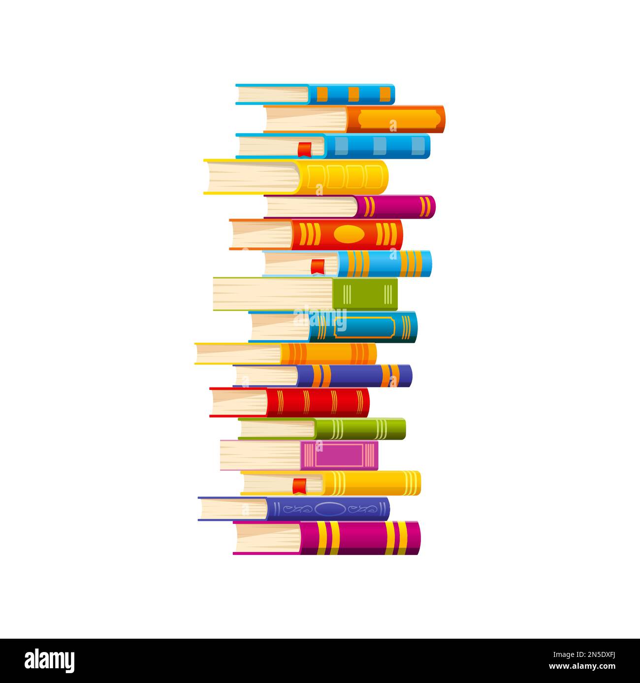 Cartoon stacked books angle view, students textbooks and bestsellers