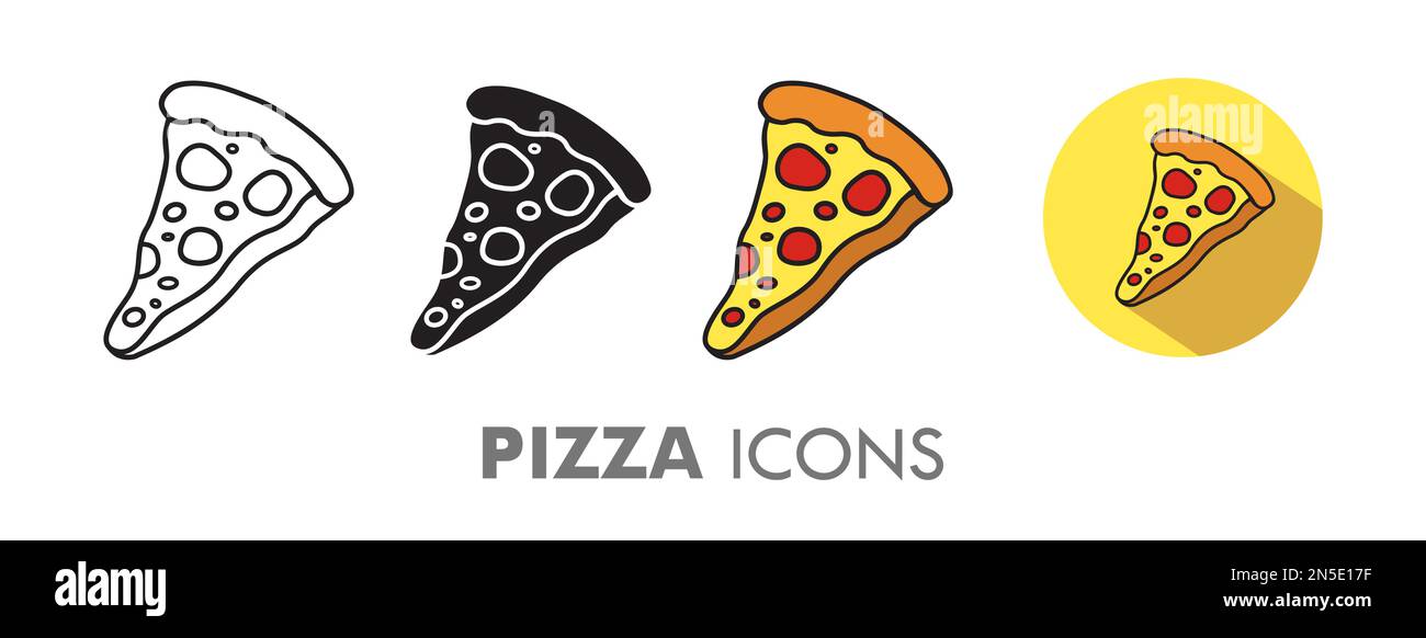 Hand Drawn Pizza Slice Icon Set Vector Illustration Stock Vector