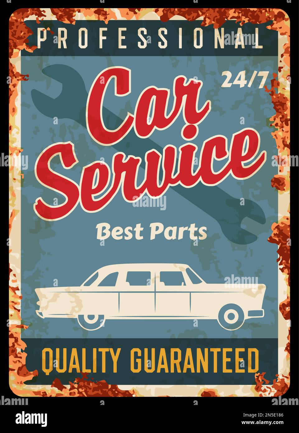 Vintage car repair service rusty plate. Vehicle maintenance garage station, mechanic center or