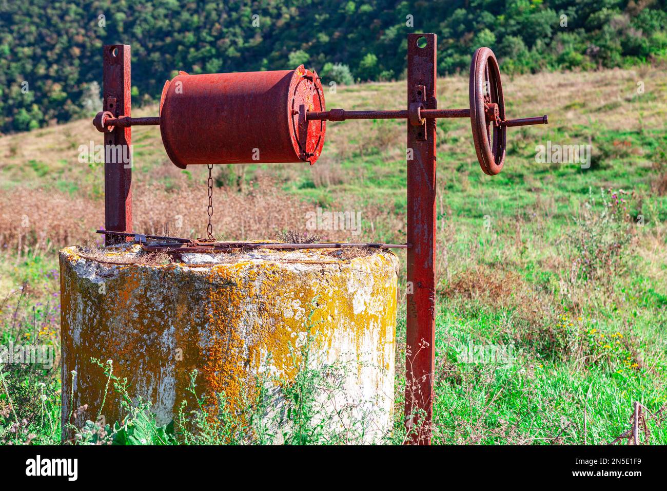 Old well with underground water . Groundwater source of water in the