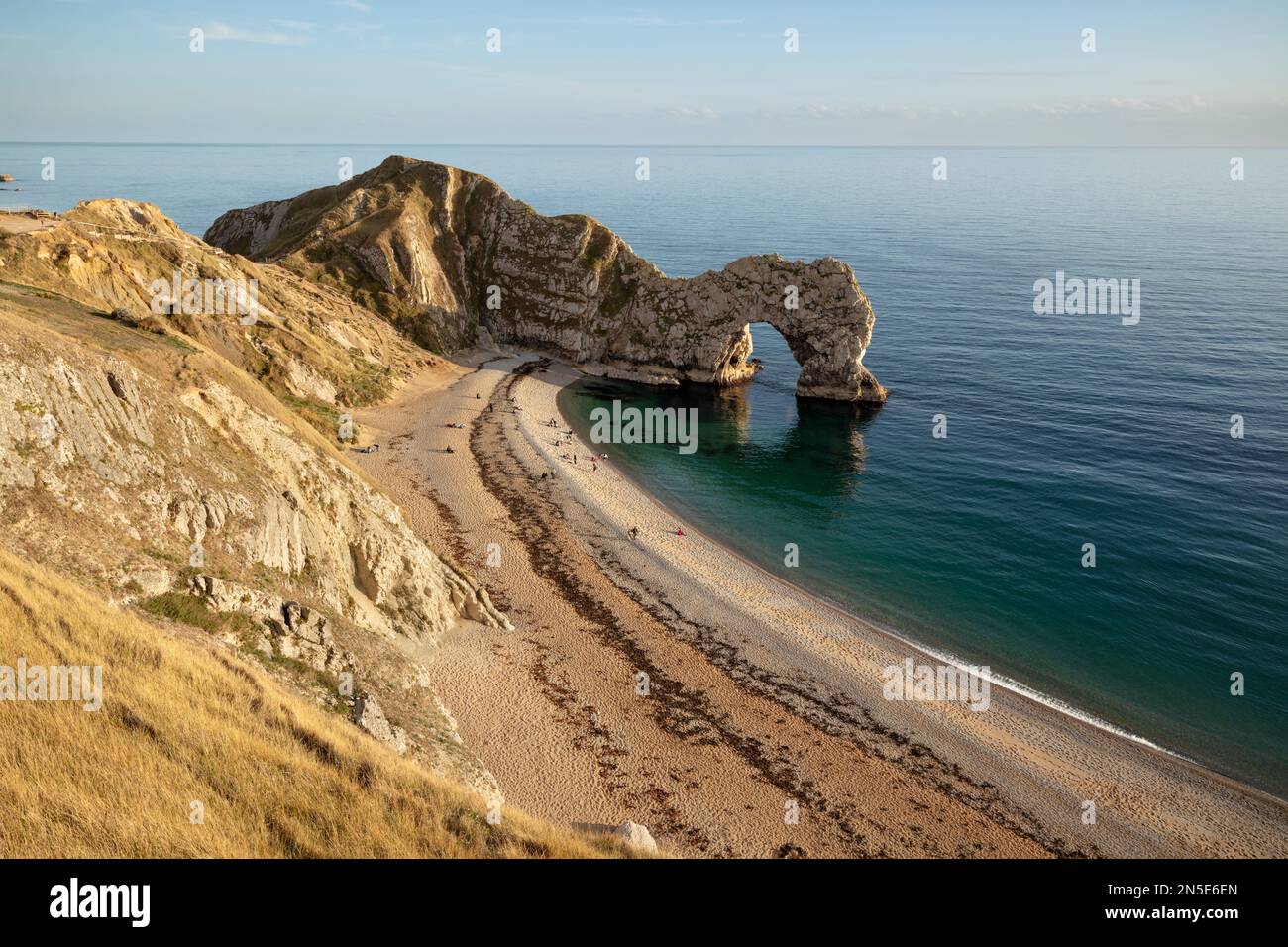 View over Durdle Door on the Jurassic Coast, near Weymouth, Dorset, England, United Kingdom, Europe Stock Photo