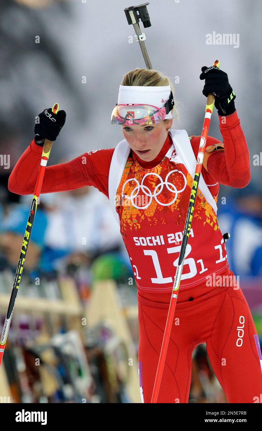 Switzerland's Elisa Gasparin competes during the mixed biathlon relay ...