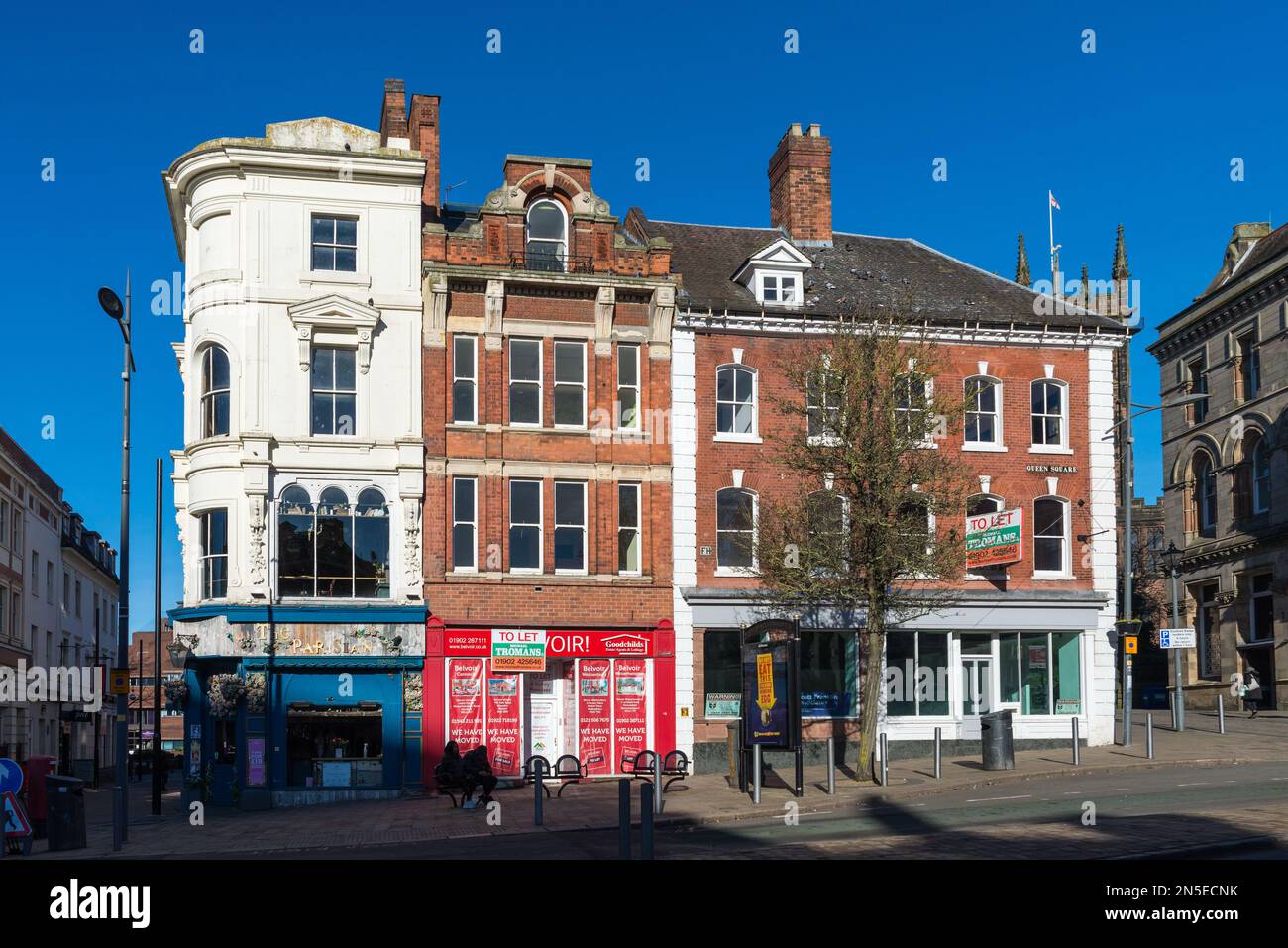 Closed down and empty shops in Queen Square, Wolverhampton, West Midlands Stock Photo