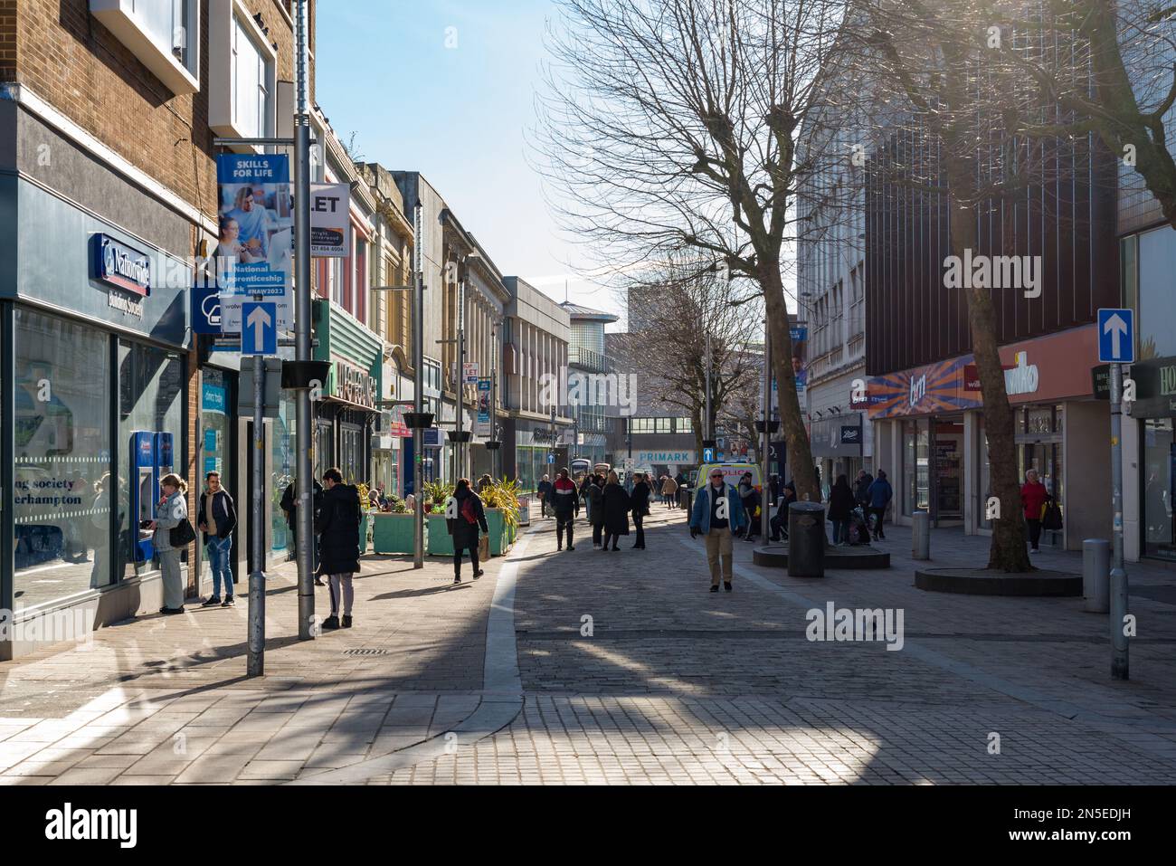Shops and shoppers in Dudley Street, the main shopping hit street in Wolverhampton Stock Photo