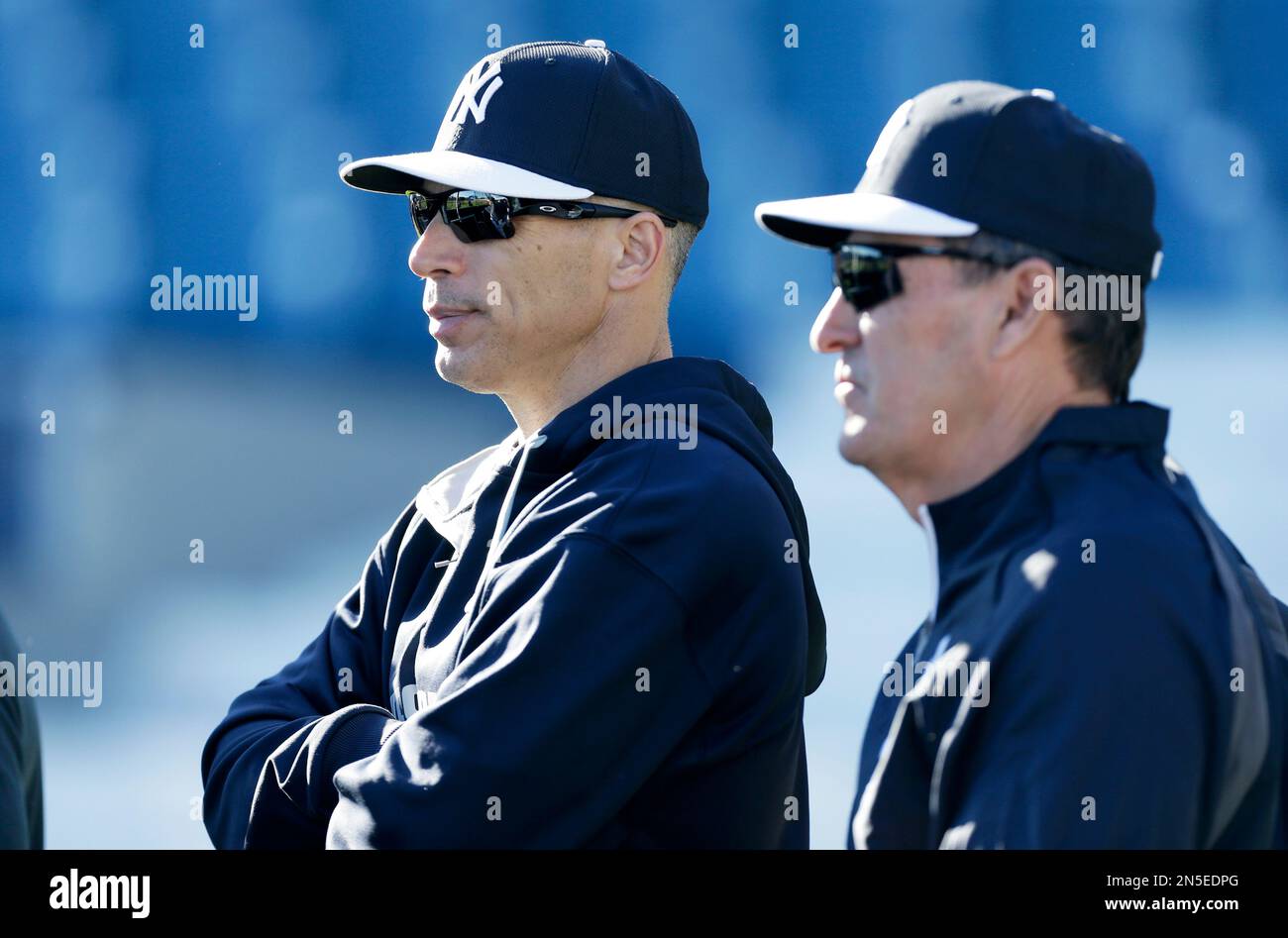 New York Yankees manager Joe Girardi, left, and Yankees' director of