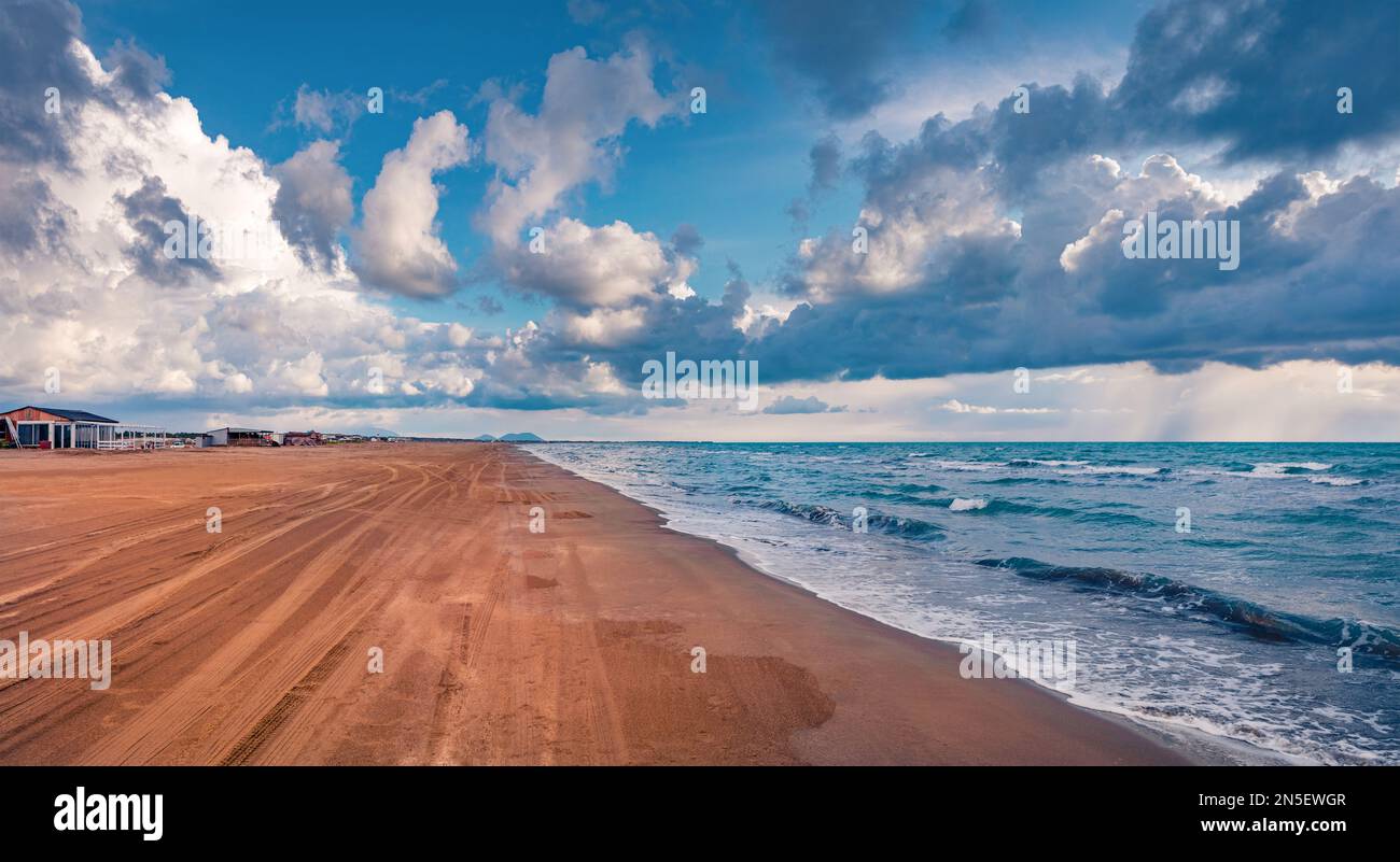 Exciting summer seascape of Adriatic sea. Gorgeous outdoor scene of Semanit beach. Impressive morning view of Albania, Europe. Beautiful summer scener Stock Photo