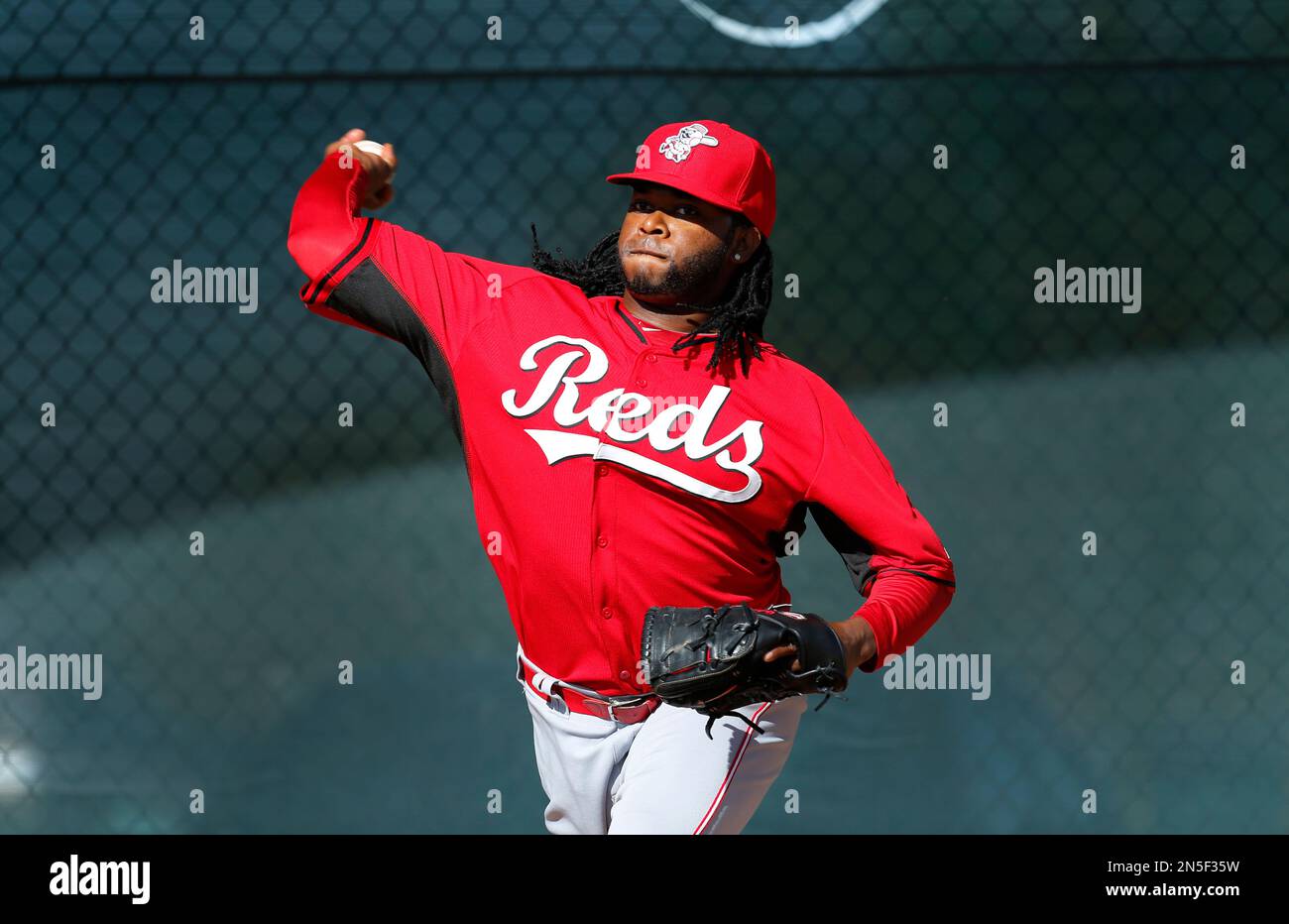 Cincinnati Reds pitcher Johnny Cueto throws during spring training ...