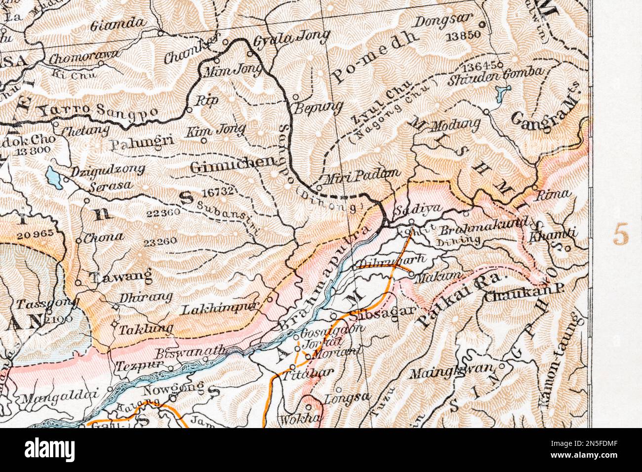 1900 historic atlas map of Tawang & region of Arunachal Pradesh ...
