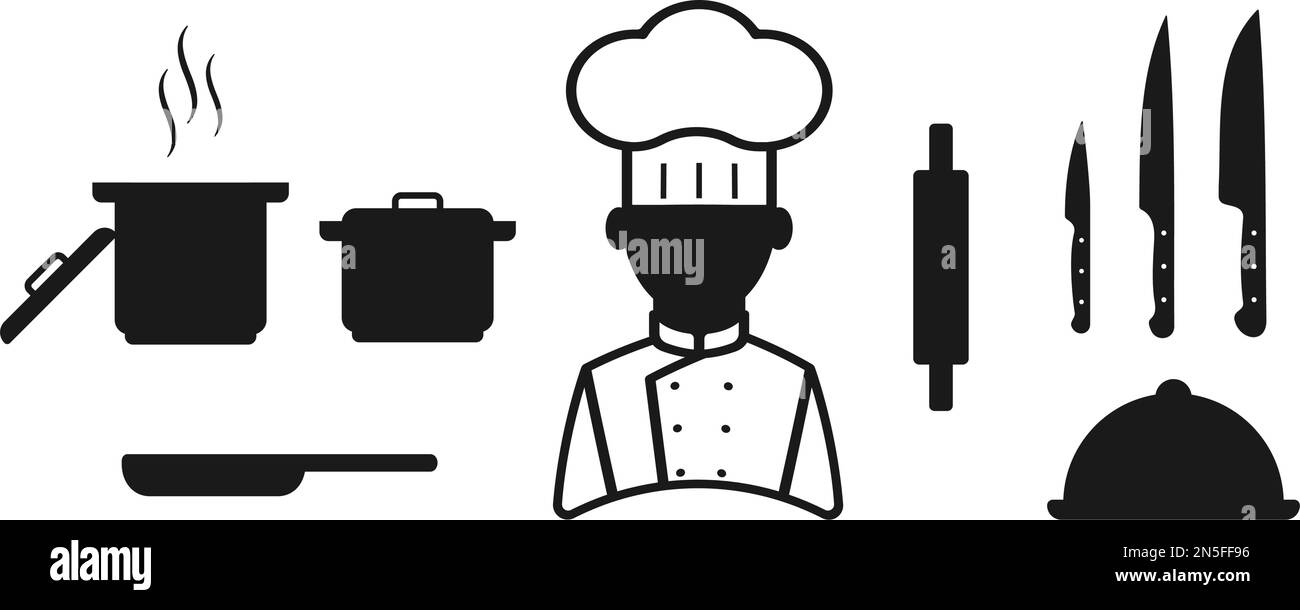 Chef icon set. Collection of cooking kitchen utensils symbol. Vector