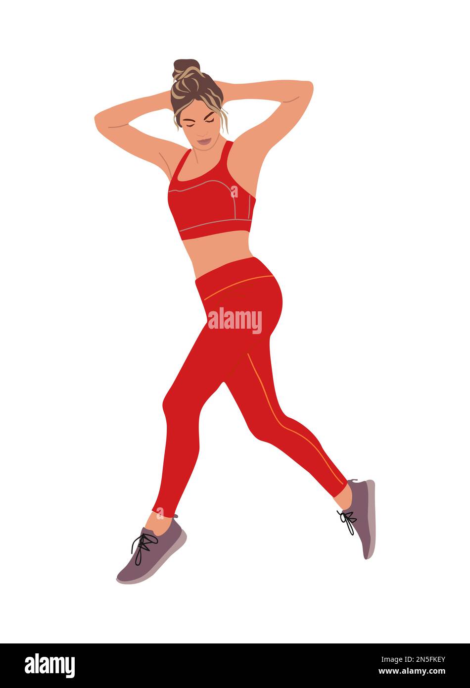 Sporty girl flat vector realistic illustration isolated on white
